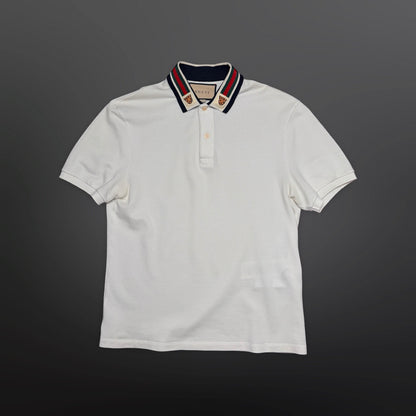 Gucci Web Stripe Tiger Collar Polo – White – Size M
