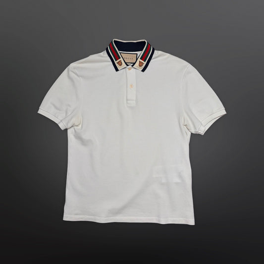 Gucci Web Stripe Tiger Collar Polo – White – Size M