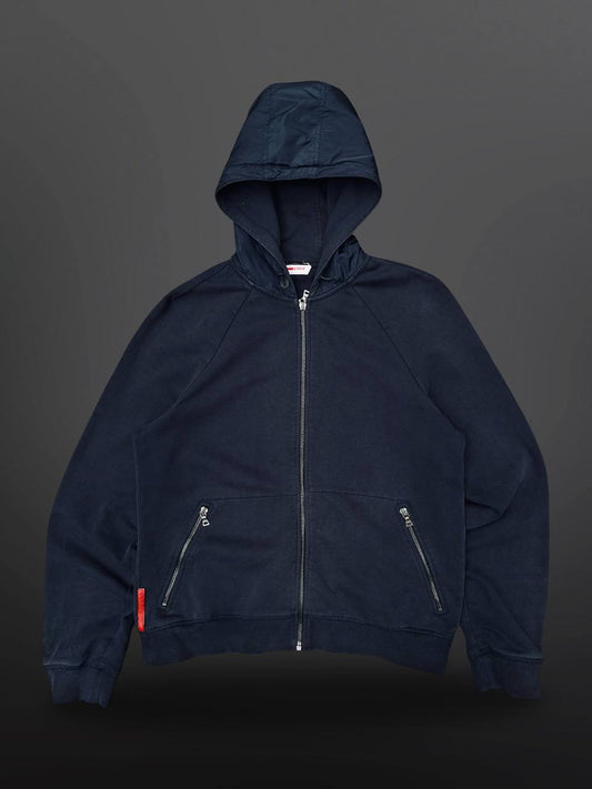 Prada Zip Nylon Hood 2012 Large Navy Vintage Zip Hoodie Zip Up