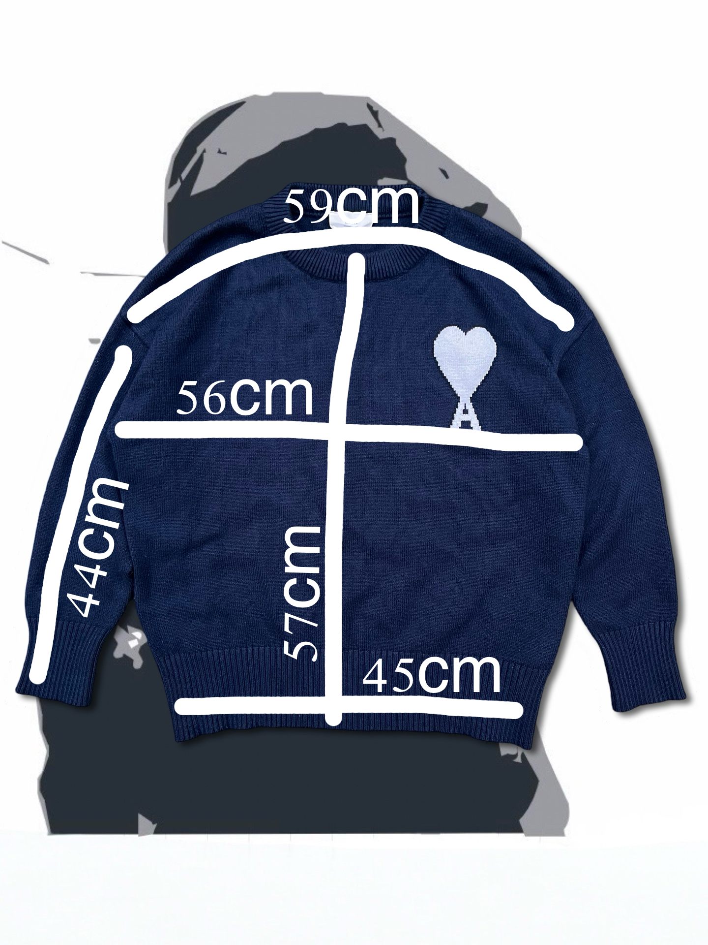 Brugt Used Ami Paris Strik Trøje Sweater i S small Herre mørkeblå Navy Alexandre Mattiussi