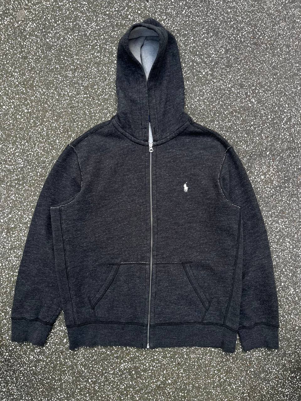 Brugt Used Vintage zip up hoodie Polo Ralph Lauren Old money i grå XL hættetrøje