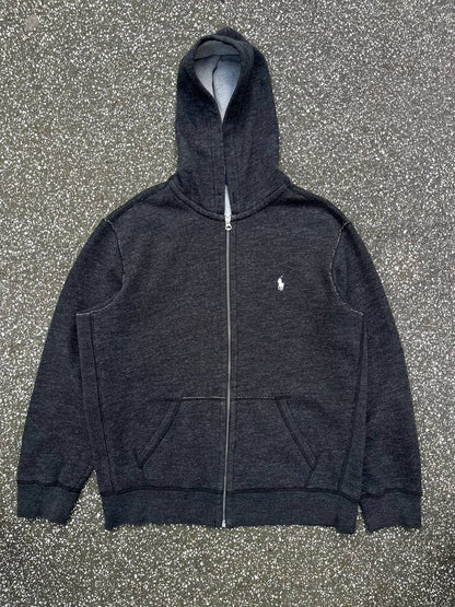 Brugt Used Vintage zip up hoodie Polo Ralph Lauren Old money i grå XL hættetrøje