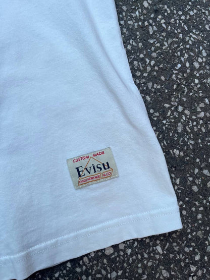 Evisu T-Shirt Evisu Tee i Hvid Japansk Stil Stor Logo Herre Brugt Used