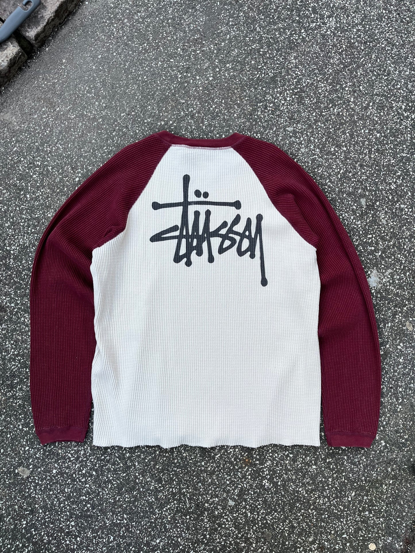 Stussy Sweatshirt Basic Thermal 2 Tone – Off White Burgundy – Str. XL – Helt Ny med Tags