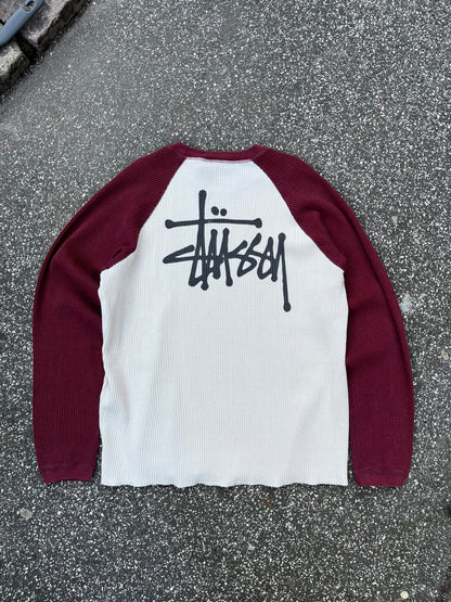 Stussy Sweatshirt Basic Thermal 2 Tone – Off White Burgundy – Str. XL – Helt Ny med Tags