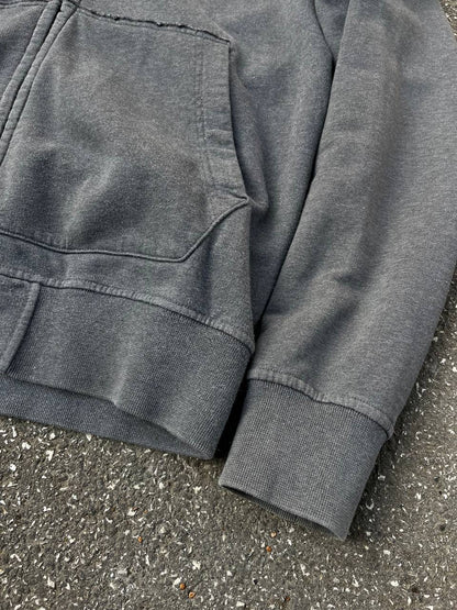 Stone Island Zip Up Hættetrøje Hoodie Med Lynlås Grå Grey L Large Brugt Used