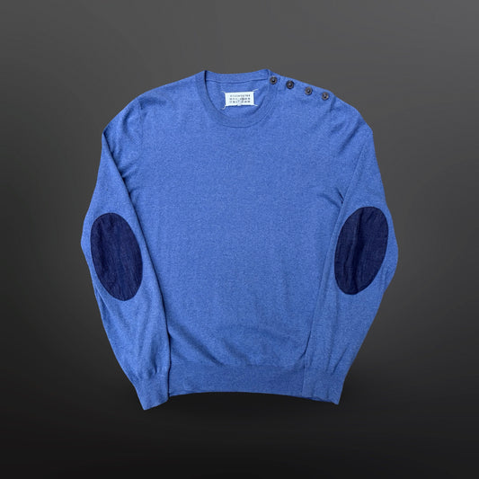 Maison Margiela 14 Elbow Patch Knit Sweater – Blue – Medium