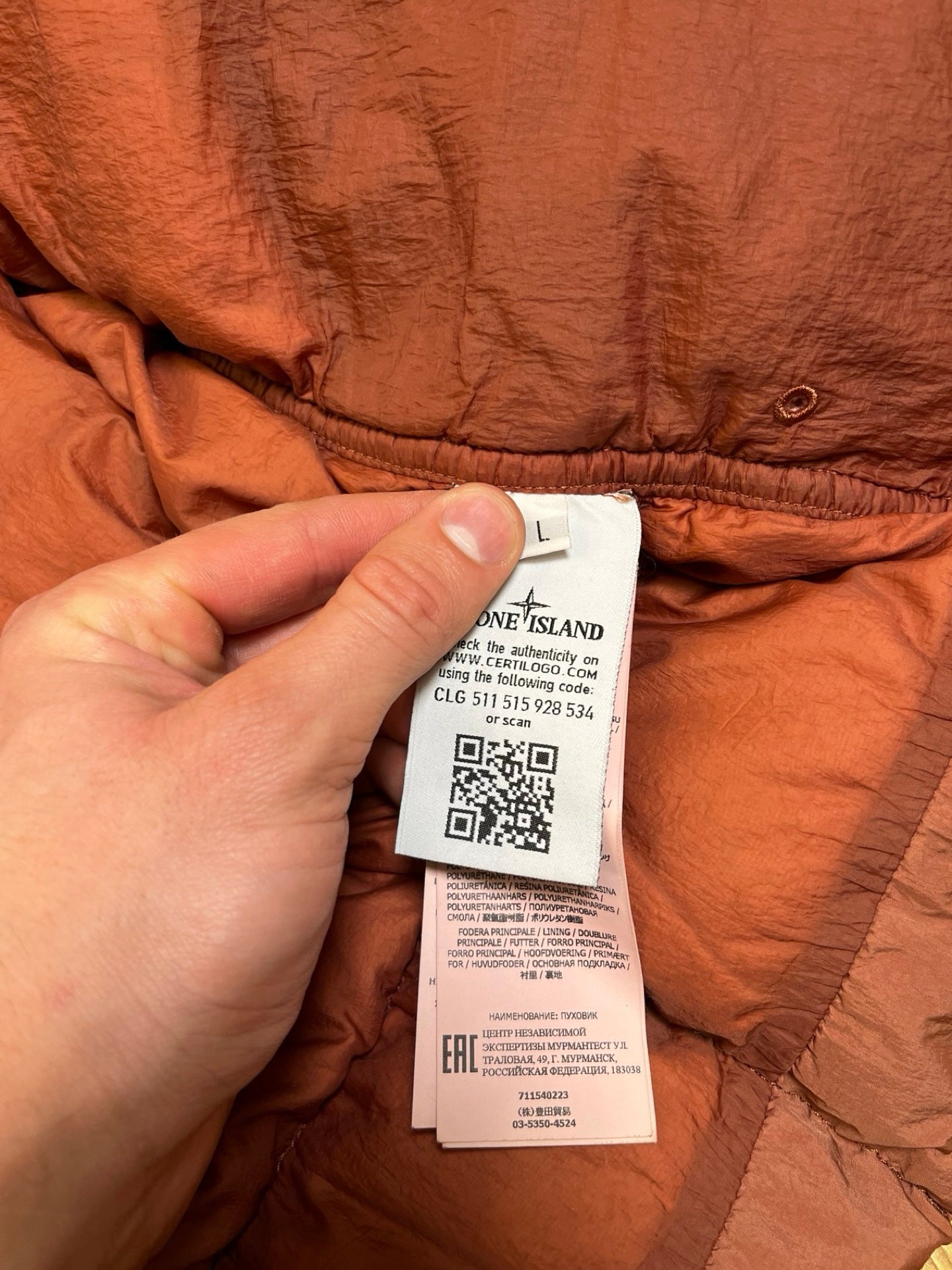 Brugt Used Stone Island Dunjakke L large i Terrakotta farve som ny