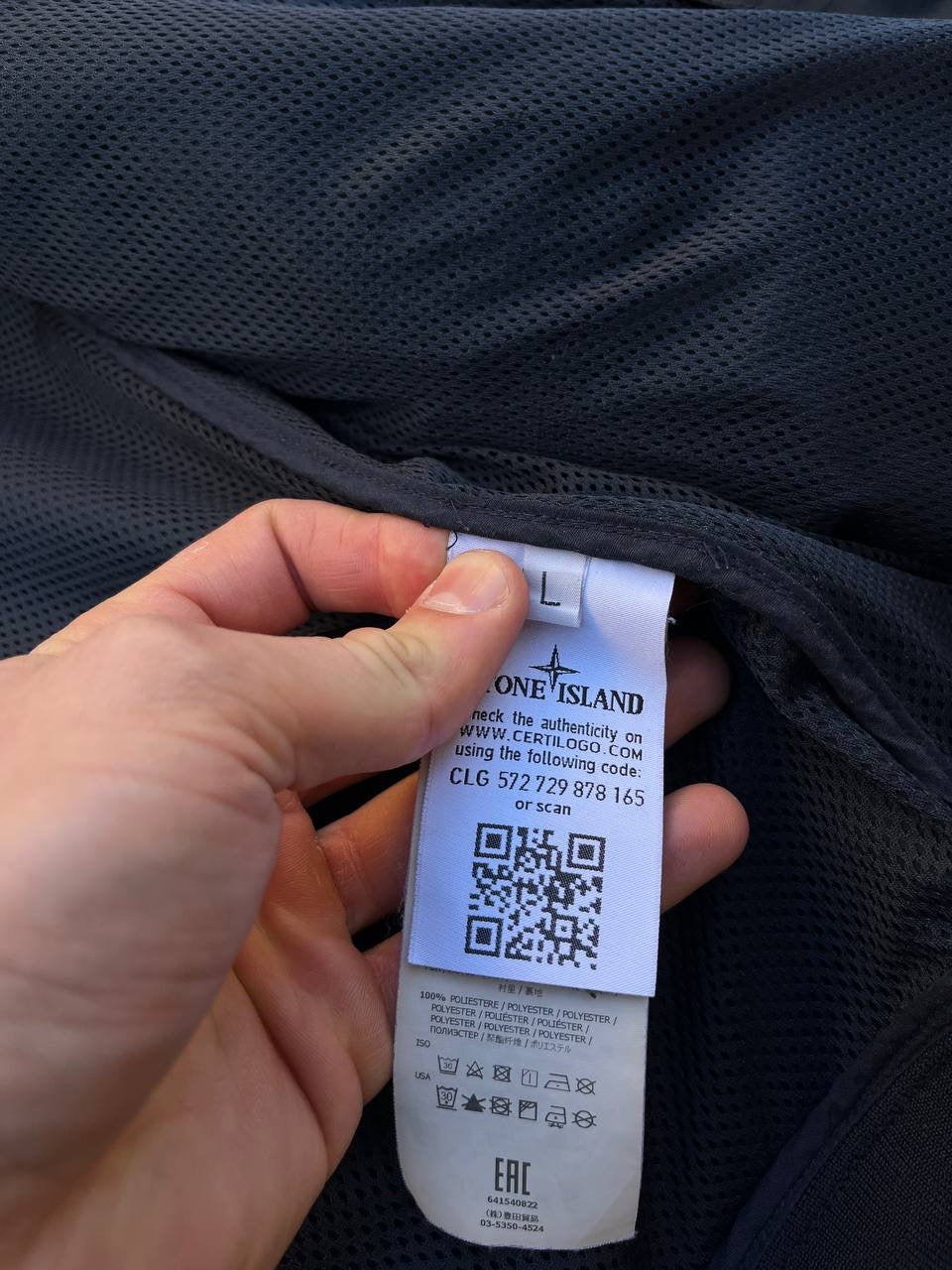 Stone Island Vindjakke i Mørkeblå Large Micro Reps Brugt used