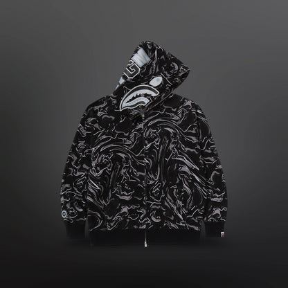 BAPE Marble Camo Shark Full Zip Hoodie – Medium (BNWT)
