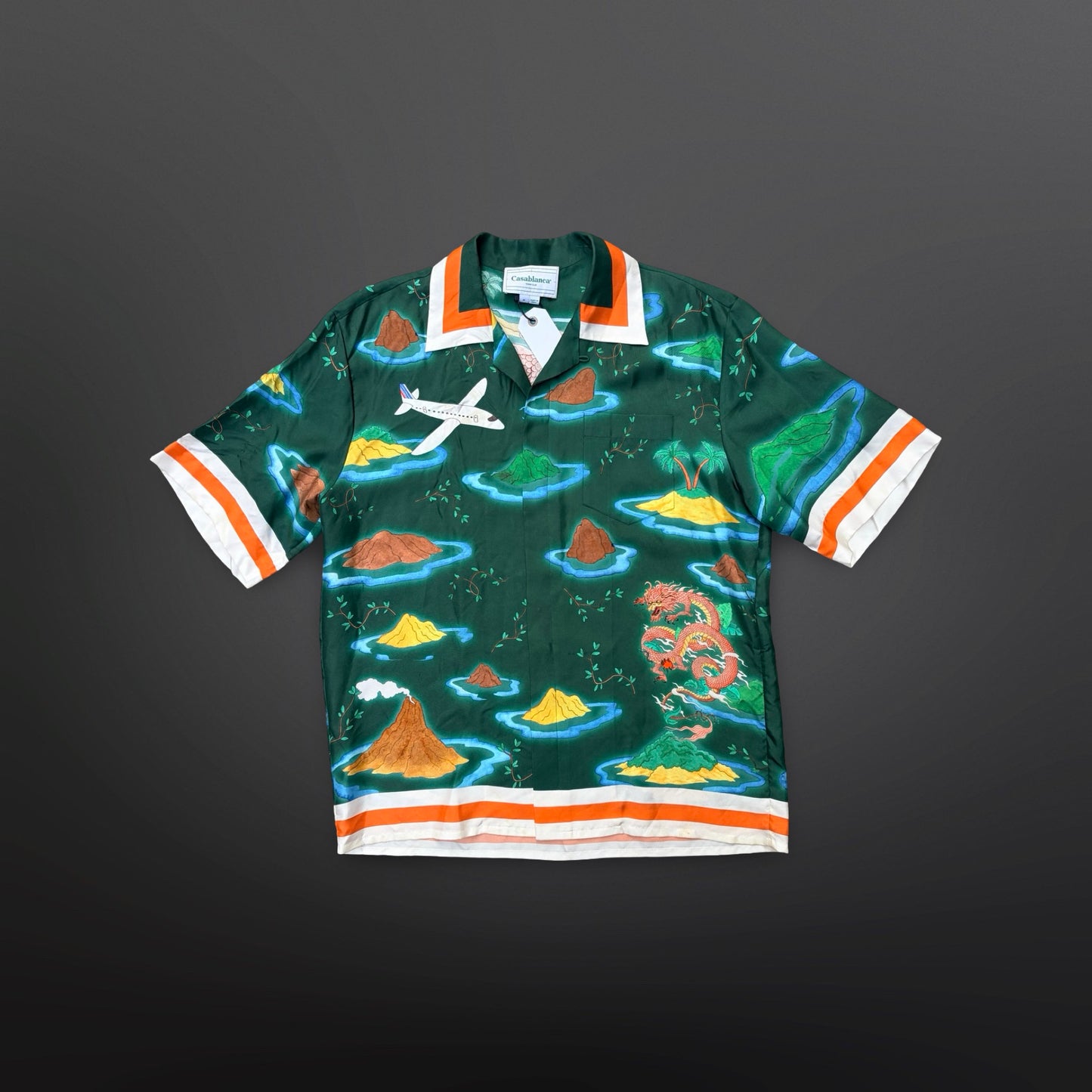 Casablanca Silk Dragon Print Shirt – Green – Size M