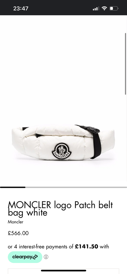 Moncler Down Belt Bag i Hvid Brugt som ny