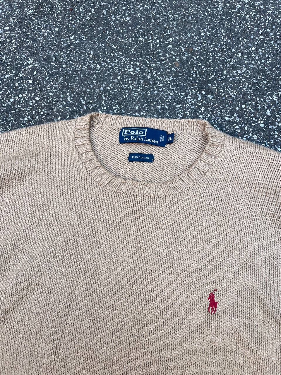 Brugt Used Vintage sweater fra Polo Ralph Lauren i beige Old money style XL