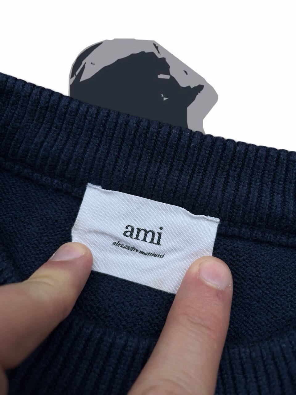 Brugt Used Ami Paris Strik Trøje Sweater i S small Herre mørkeblå Navy Alexandre Mattiussi