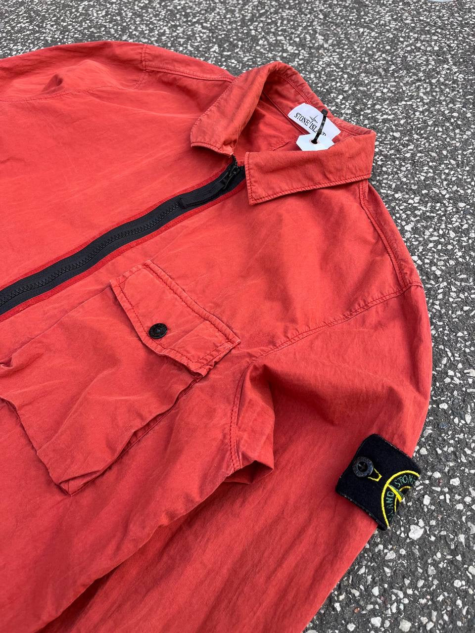 Stone Island Overshirt Skjorte Med Lynlås Jakke Overgangsjakke M Medium Brugt Used Rød Coral Farve