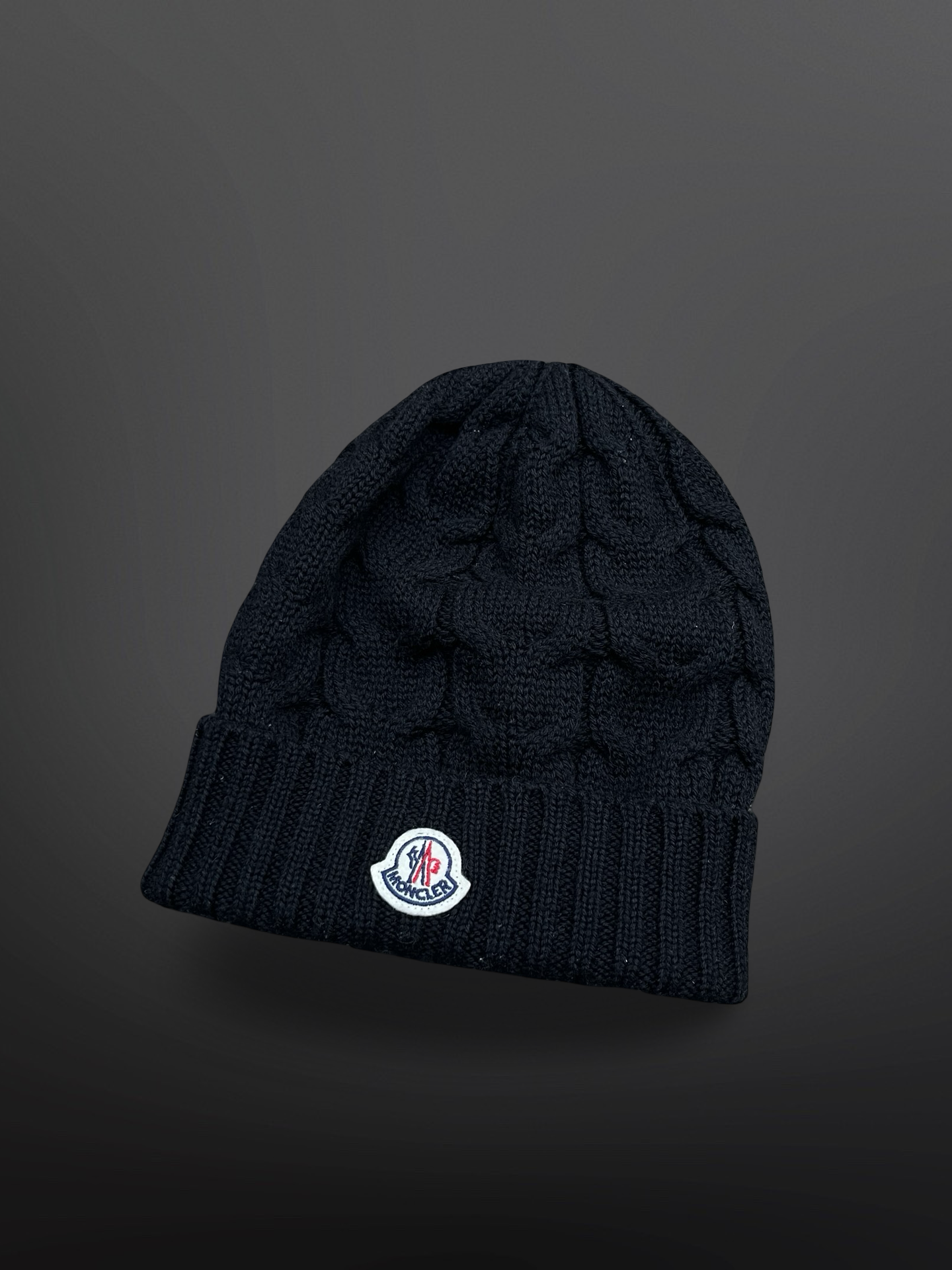 Moncler Cable Knit Wool Beanie – Black (Str. L)