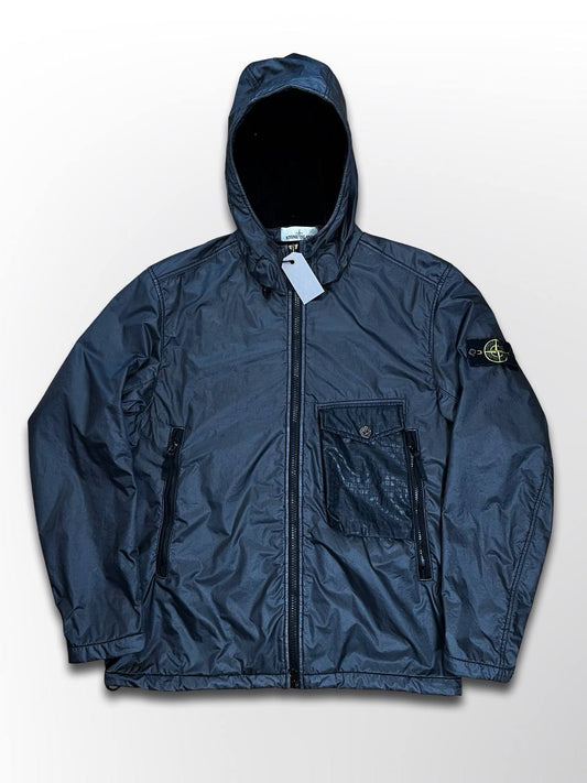 Brugt Used Sjælden Stone Island Jakke Lamy Flock i Grå Sort Farve XL herre