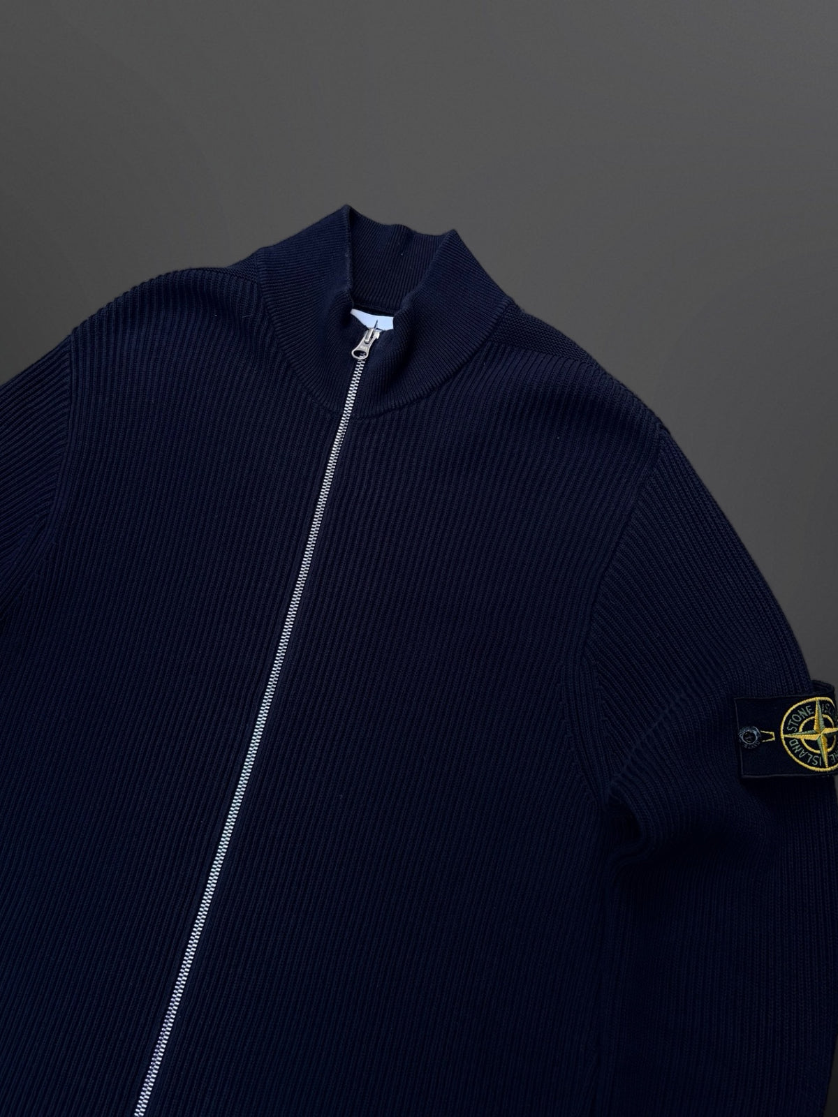 Stone Island Ribbed Cotton Zip Cardigan – Navy – Small