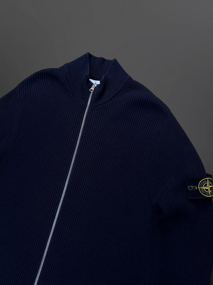 Stone Island Ribbed Cotton Zip Cardigan – Navy – Small