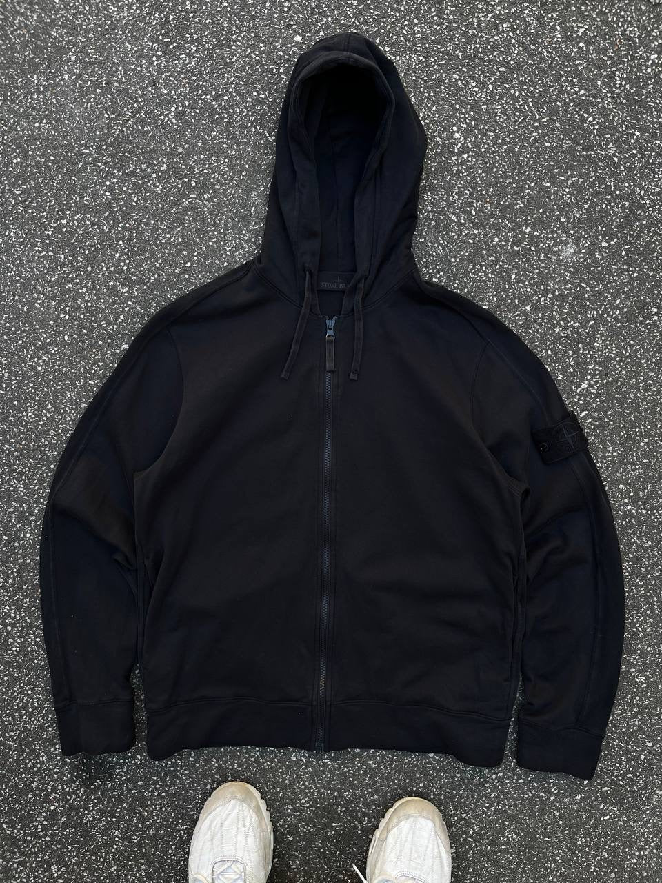 Stone Island Ghost Zip Up Hoodie Hættetrøje Sort Black M Medium Brugt Used