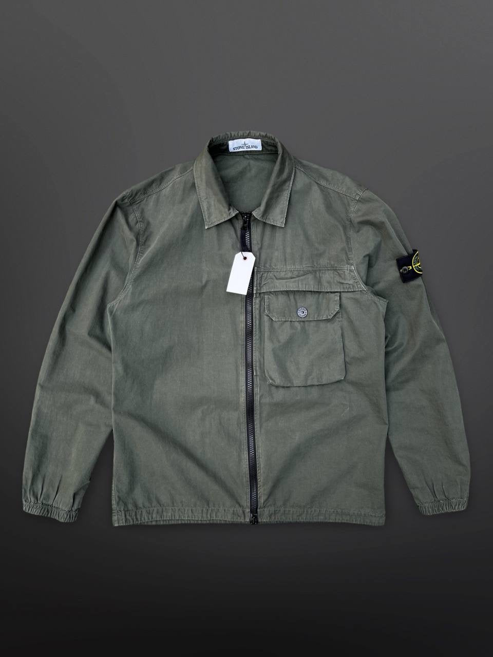 Stone Island Overshirt i L Large Grøn Khaki Brugt Used