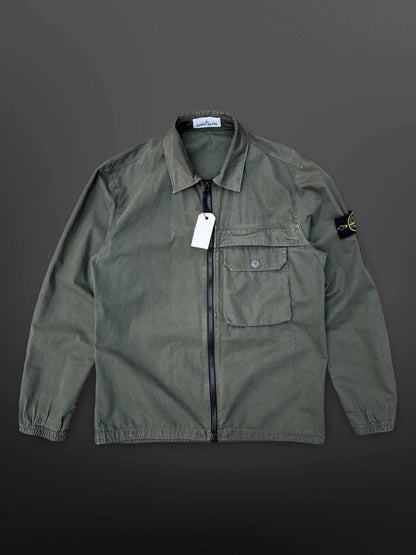 Stone Island Overshirt i L Large Grøn Khaki Brugt Used