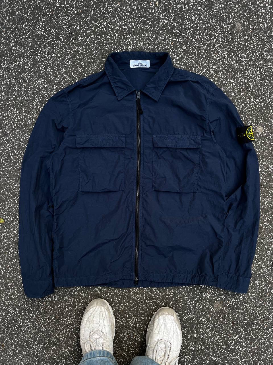 Stone Island Overshirt Skjorte Sommerjakke L Large Navy Mørkeblå Brugt Used