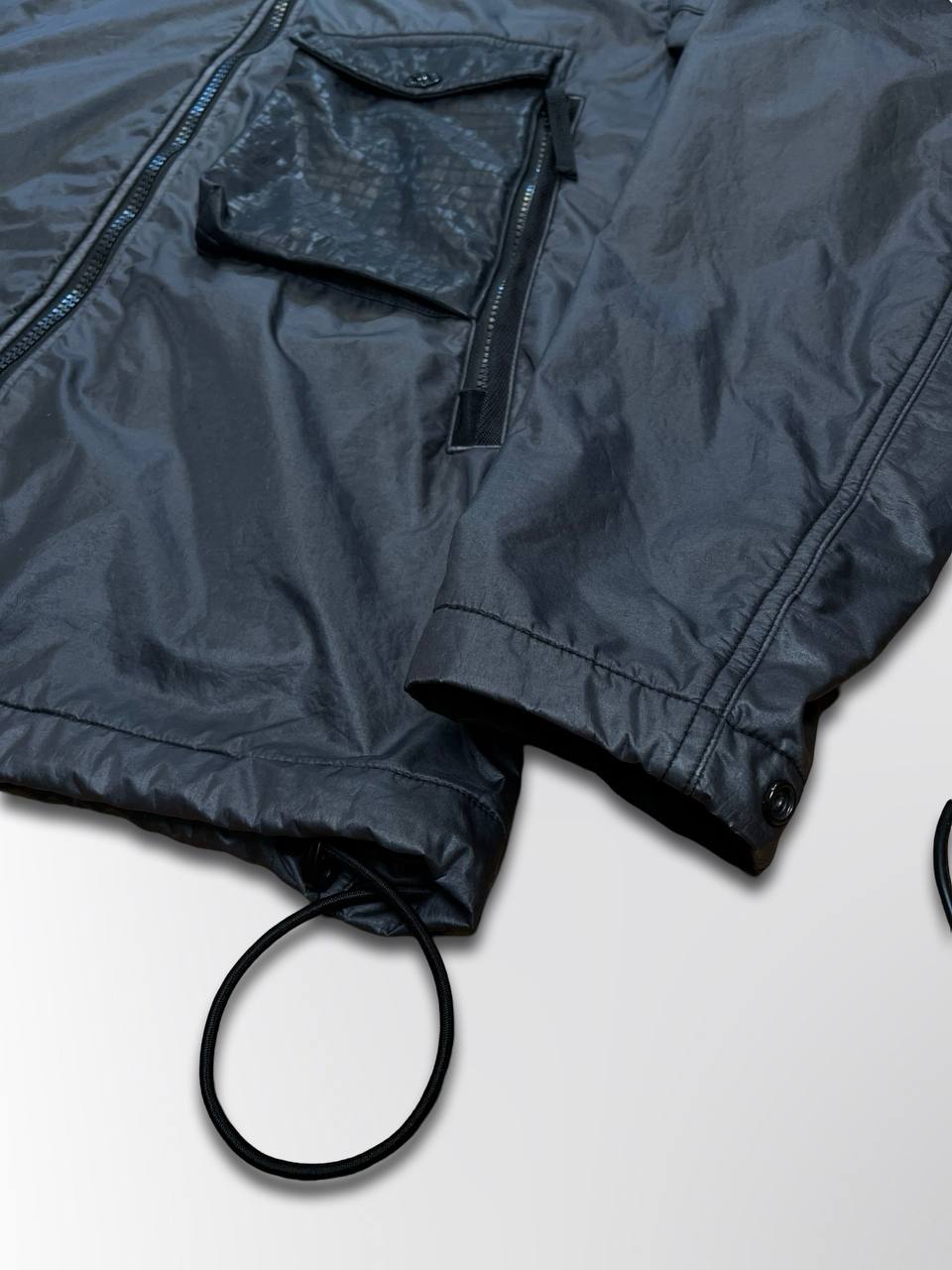 Brugt Used Sjælden Stone Island Jakke Lamy Flock i Grå Sort Farve XL herre