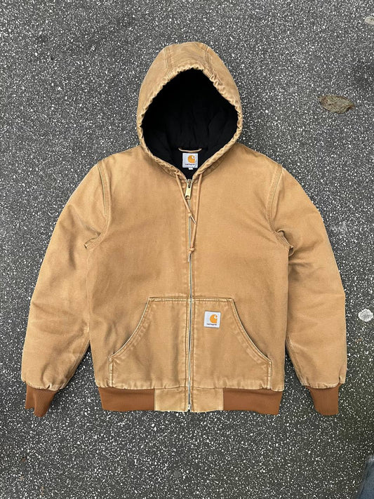 Vintage Carhartt WIP Active Jacket vinter workwear jakke fra Carhartt USA i M medium Beige med fleece insulation Unisex