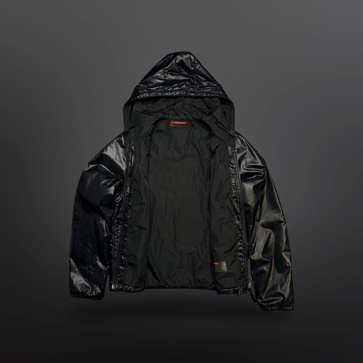 Prada Sport Shiny Ripstop Hooded Jacket – Black – Medium