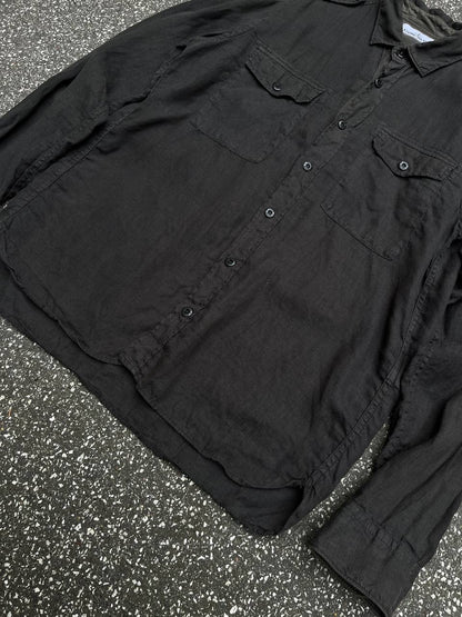 Stone Island Linen Skjorte Shirt Sommerskjorte i Grå Grey L Large 62151F601