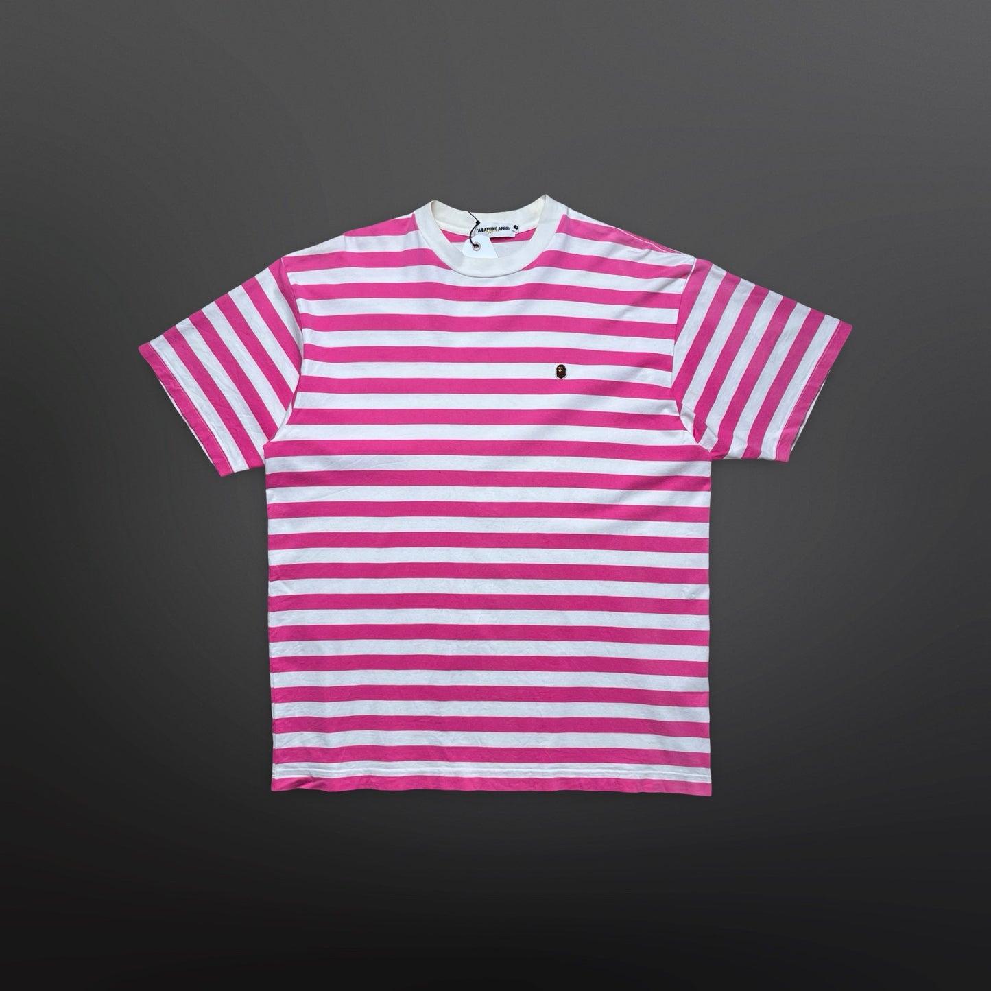 A Bathing Ape Striped T-Shirt – Pink / White XL