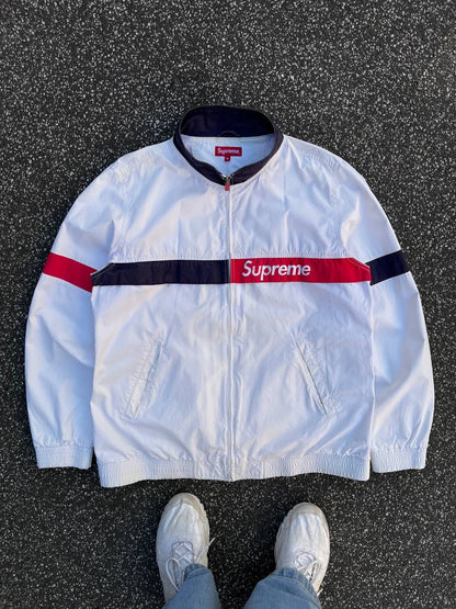 Supreme Jakke Hvid XL Canvas 3 Logoer Brugt Used
