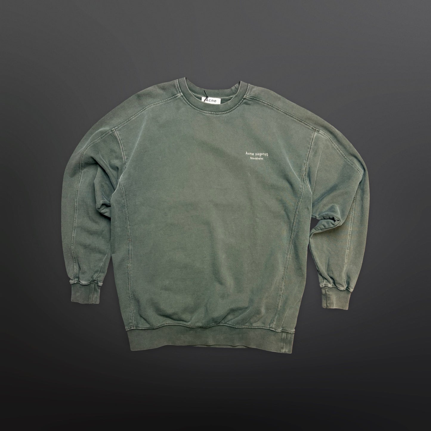 Acne Studios Garment-Dyed Logo Sweatshirt – Faded Green – Size S / Fits Large