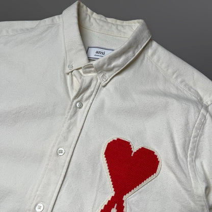 AMI Paris Skjorte med Heart Logo – Off-White – Str. Large 42