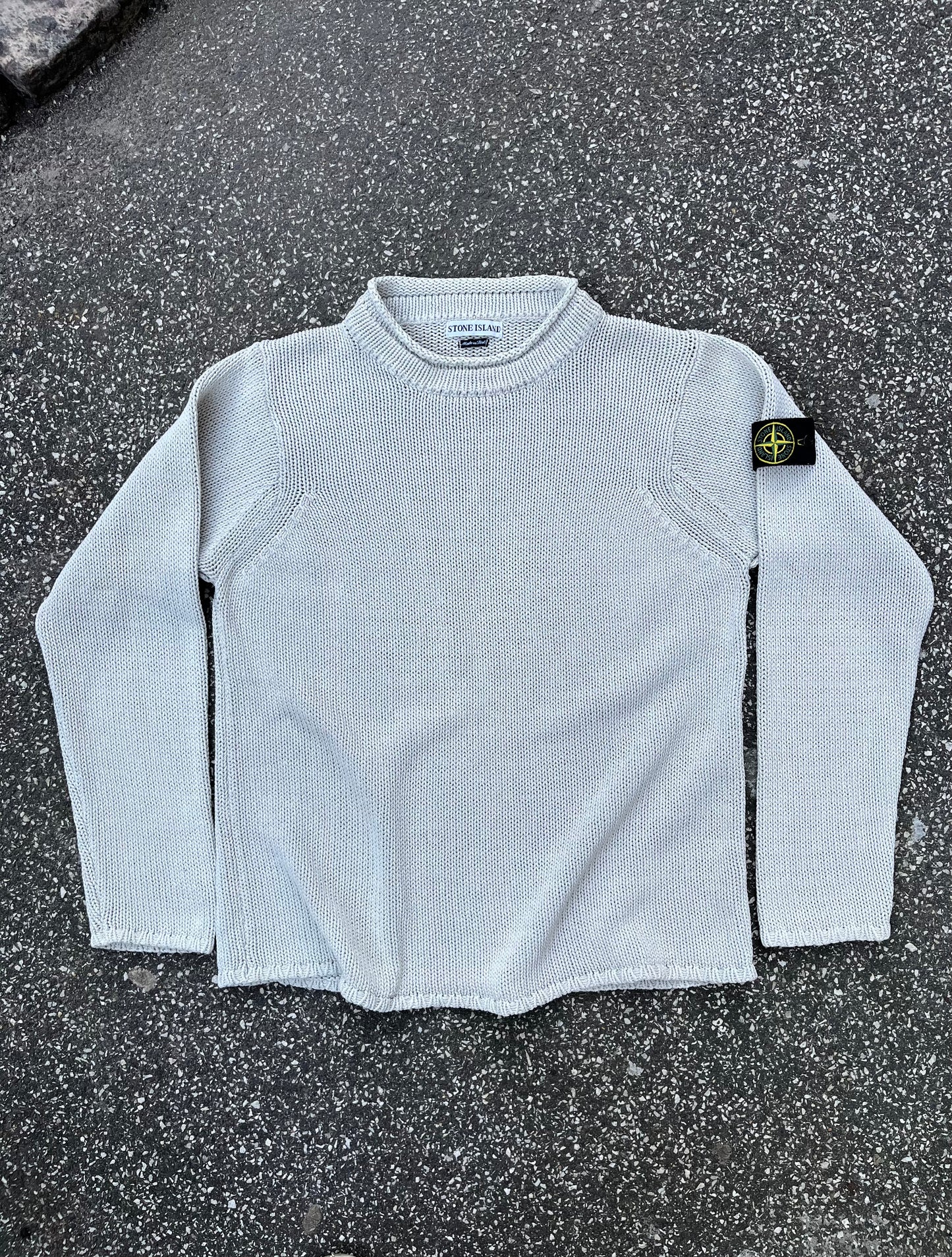 Stone Island Knit Sweater Lys Grå Beige Str. L – Vintage 2000