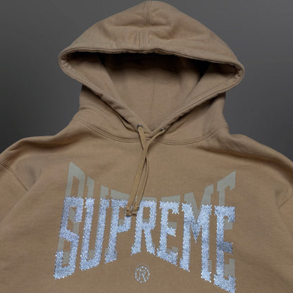 Supreme Rhinestone Arc Logo Hoodie – Beige – Large