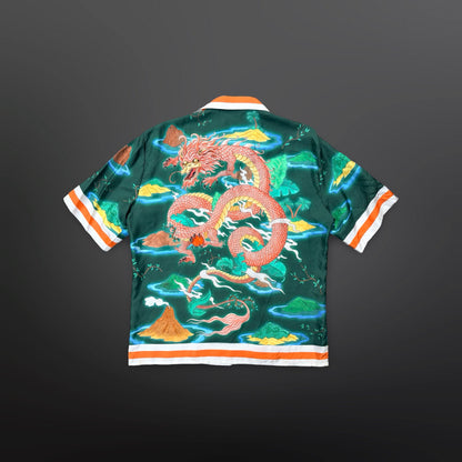 Casablanca Silk Dragon Print Shirt – Green – Size M