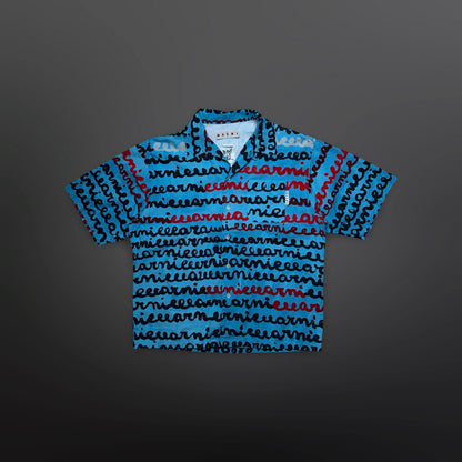Marni Short Sleeve Shirt – Turquoise Script Print (Str. 46)