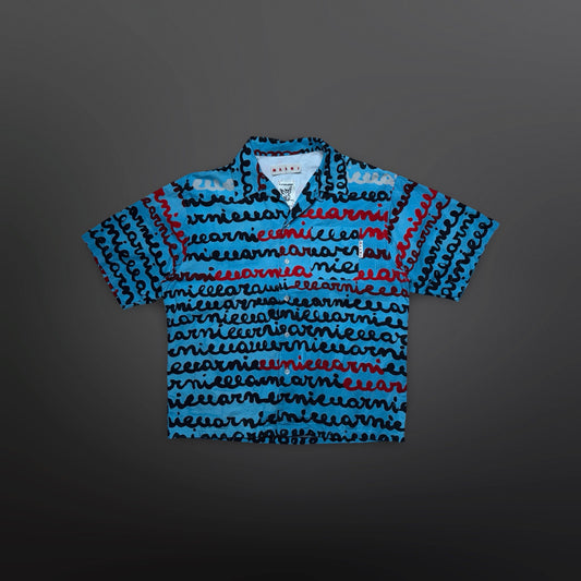 Marni Short Sleeve Shirt – Turquoise Script Print (Str. 46)