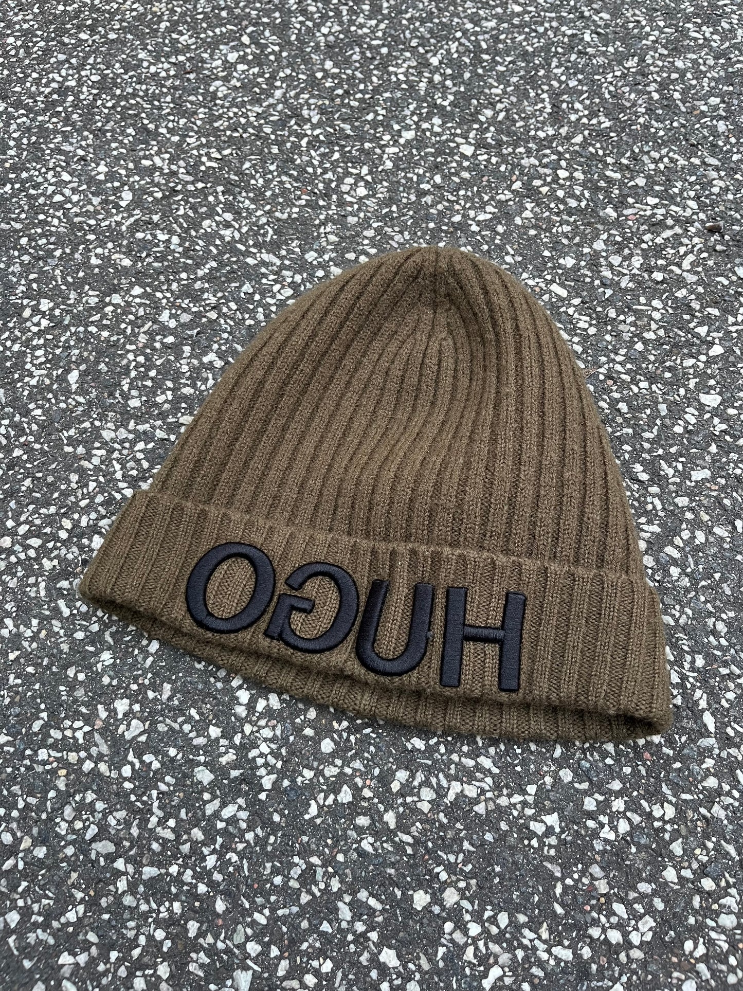 HUGO Rib Knit Beanie – Olive Green