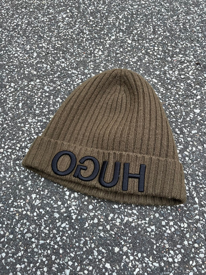 HUGO Rib Knit Beanie – Olive Green