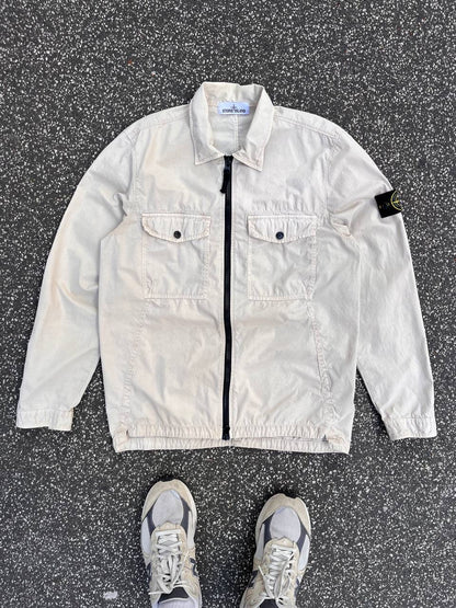 Stone Island Overshirt Skjorte Sommerjakke I Beige Safari Med Lynlås M Medium