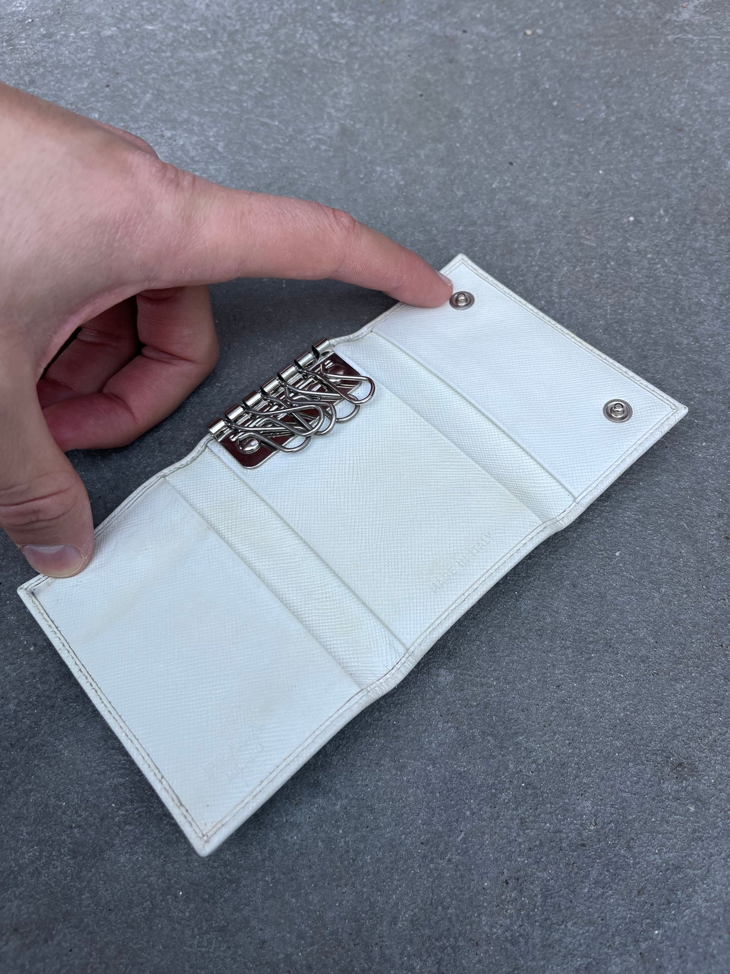 Prada Saffiano Key Holder / Nøglepung Hvid, Made in Italy