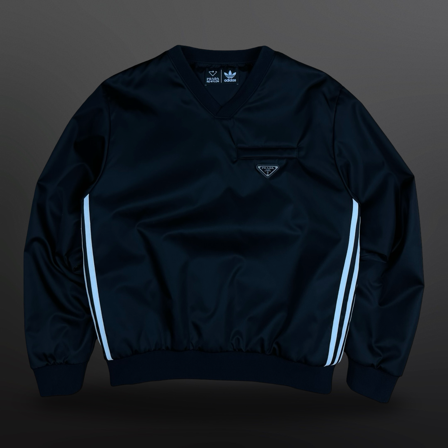 Prada X Adidas V-Neck Jacket Sort Black S Small Nylon