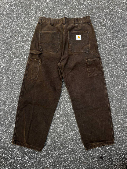 Vintage Carhartt WIP bukser jeans arbejdsbukser baggy jeans OG single knee pant i brun i S Small