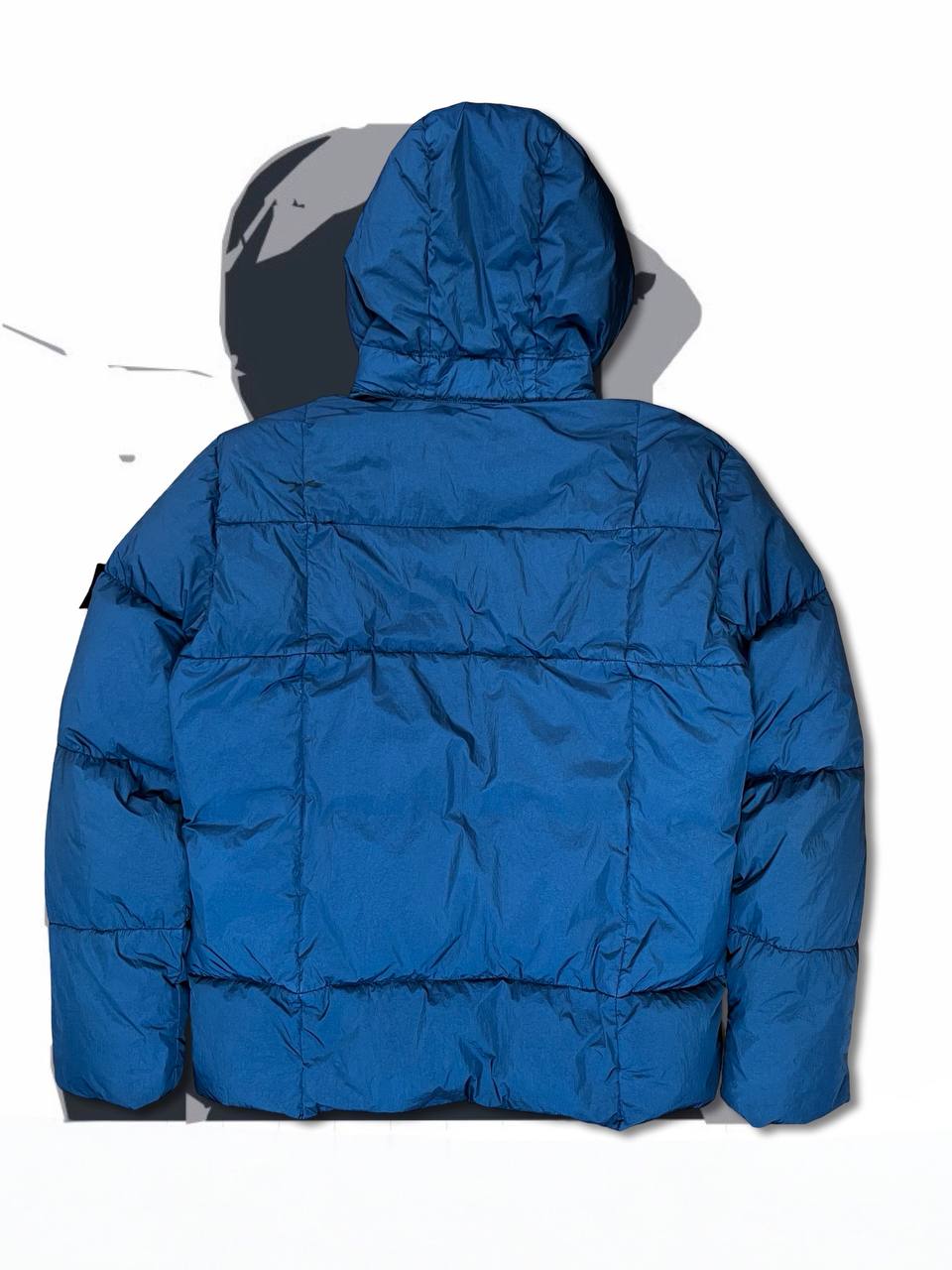 Brugt Used Stone Island Dunjakke i Navy farve L large Garment Dyed Crinkle Reps Ny Down