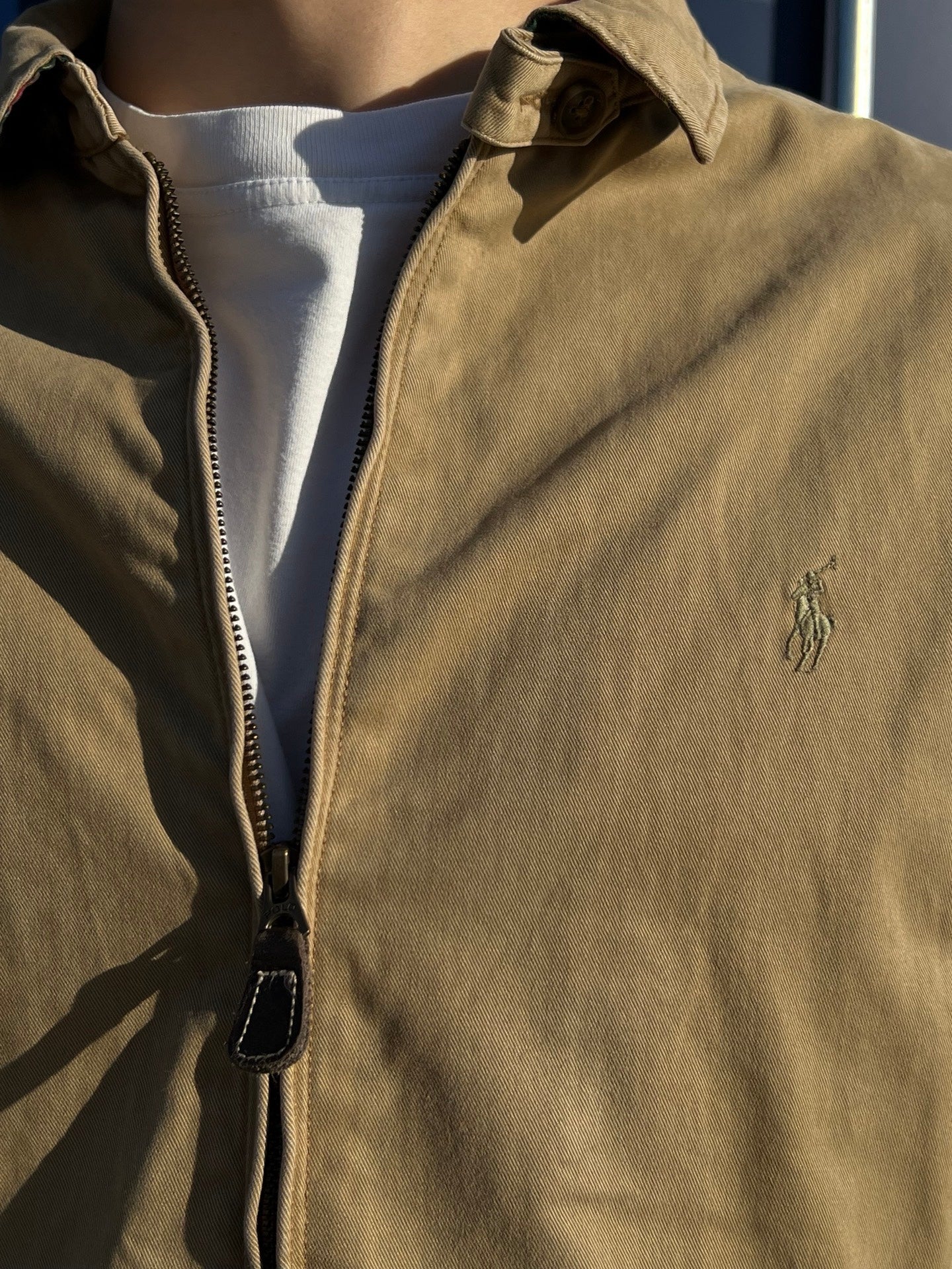 Brugt Used Vintage Polo Ralph Lauren Harrington jakke / jacket i beige / brun L large