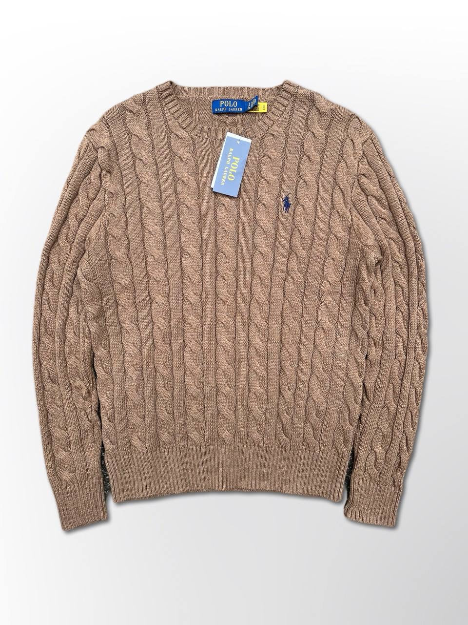 Polo Ralph Lauren Cable Net Sweater i Beige Brun herre Ny