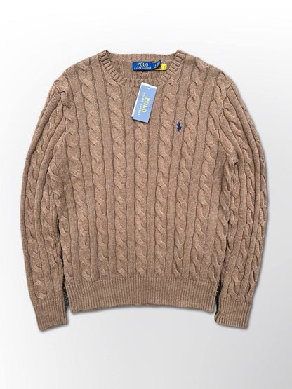 Polo Ralph Lauren Cable Net Sweater i Beige Brun herre Ny